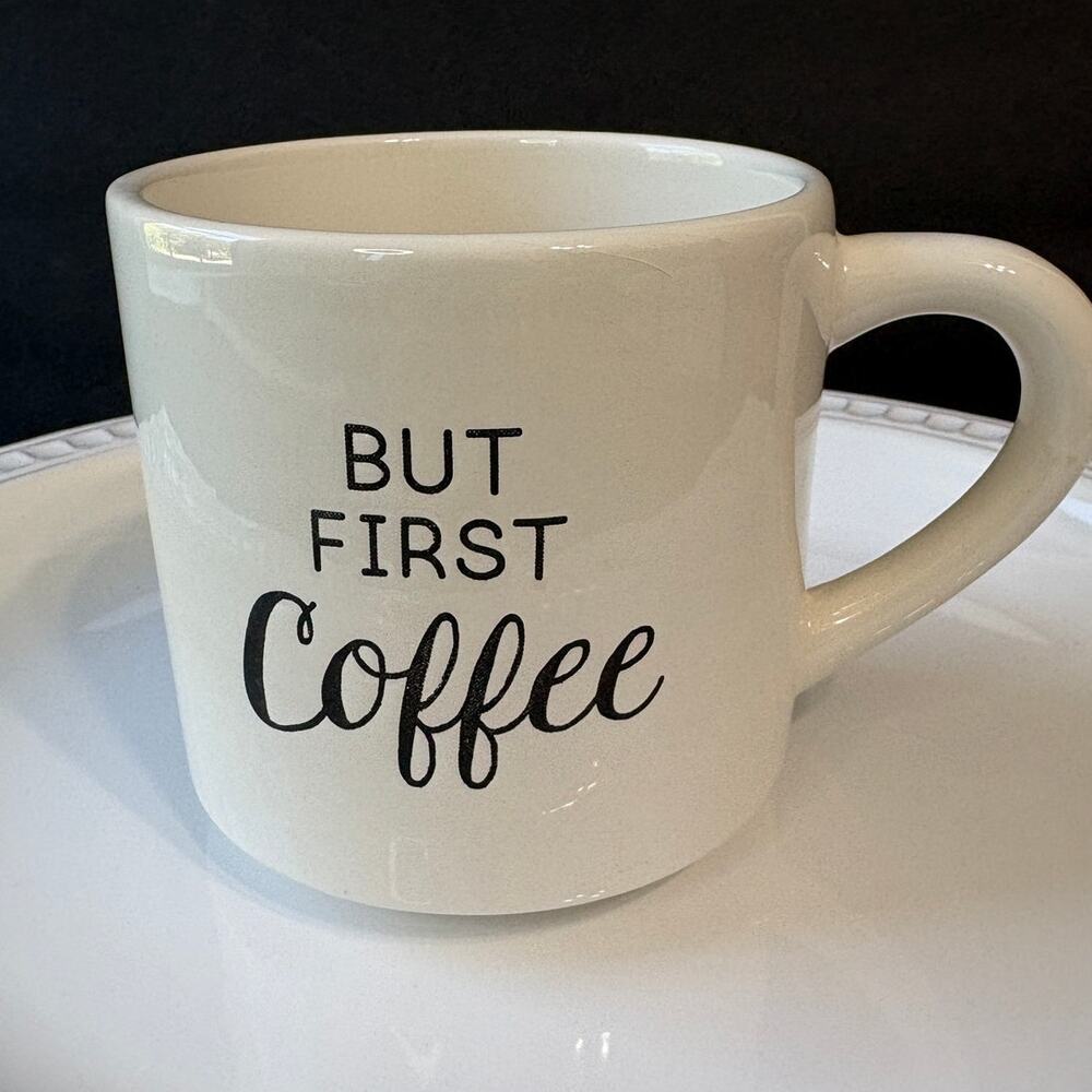 “But First Coffee” Mug | Farmhouse Style White Coffee Cup